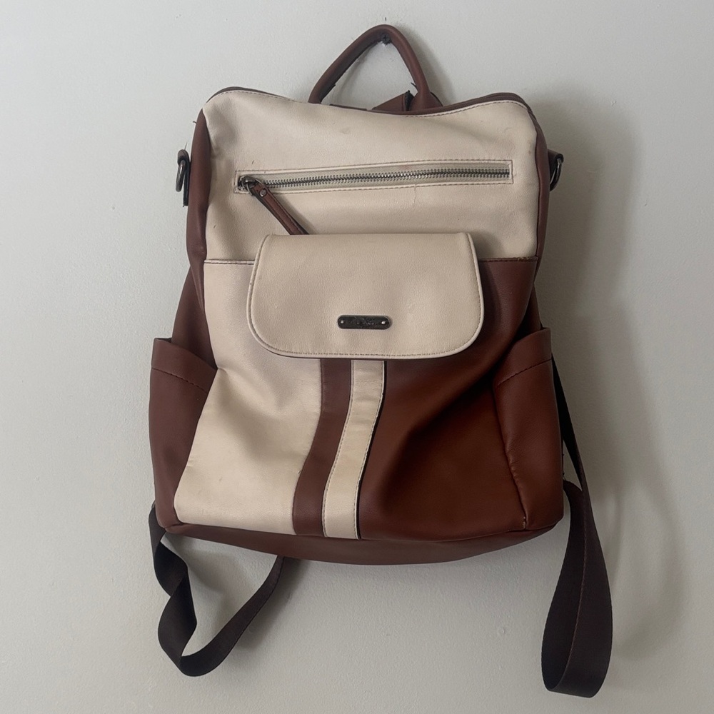 Two-Tone Brown and Cream Backpack